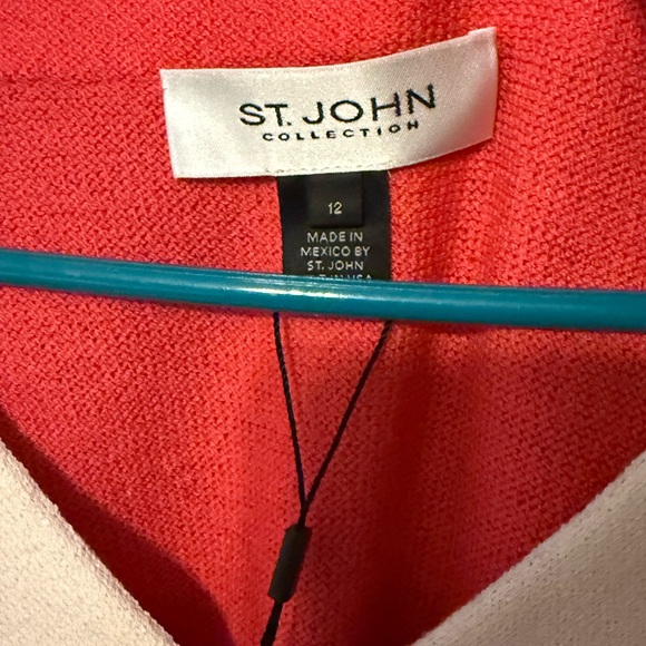 St. John Red and Cream Crew Neck Sweater - Picture 3 of 5
